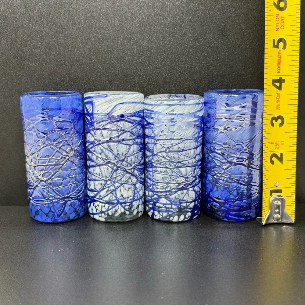 Set of Blue and White Textured Swirl Glass Shot Glasses